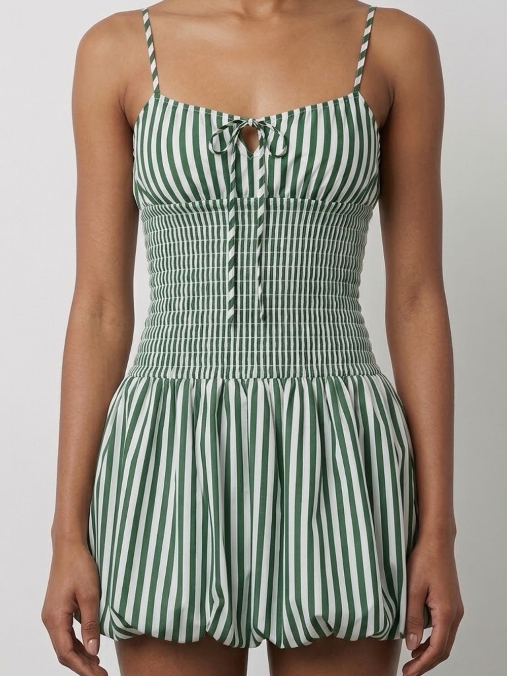 Gianni Bini Green Striped Smocked Keyhole Bubble Hem Mini Dress XL NWT